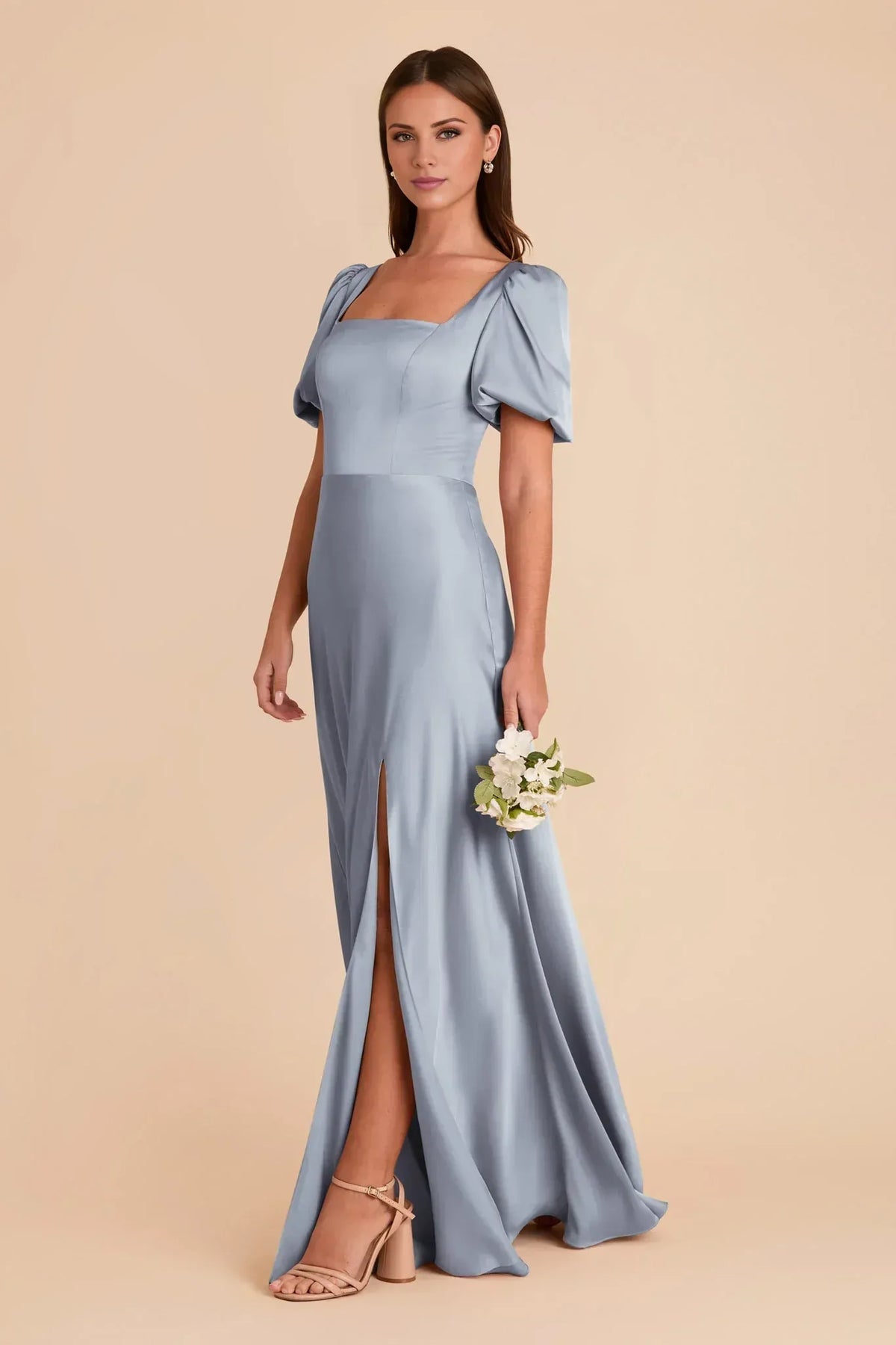 A-Line Square Neck Puff Sleeve Floor-Length Wedding Dress - Yihuiw by Yihuiw