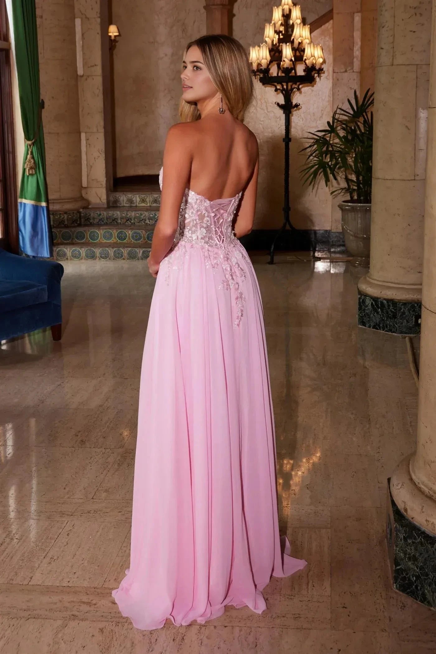 Romantic A-Line Sweetheart Sleeveless Lace Up Back Floor Length Prom Dress by YiHuiw