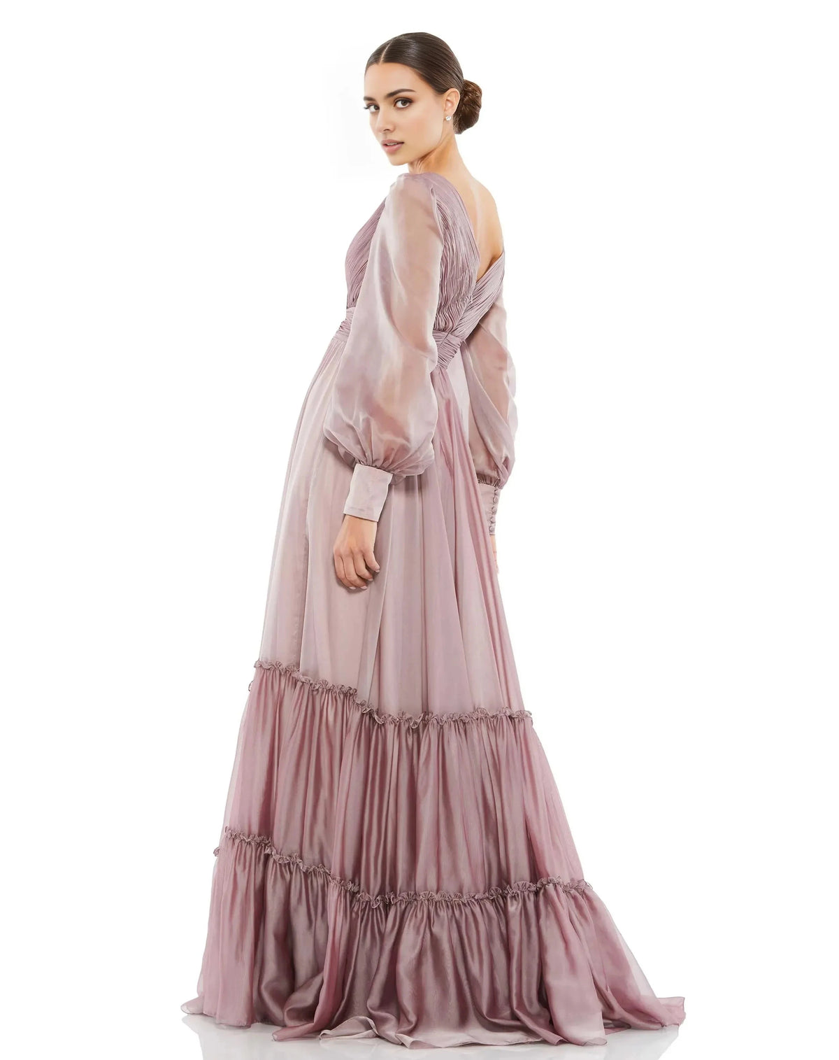 Romantic A-Line V Neck Long Sleeve Open Back Floor Length Prom Dress by YiHuiw