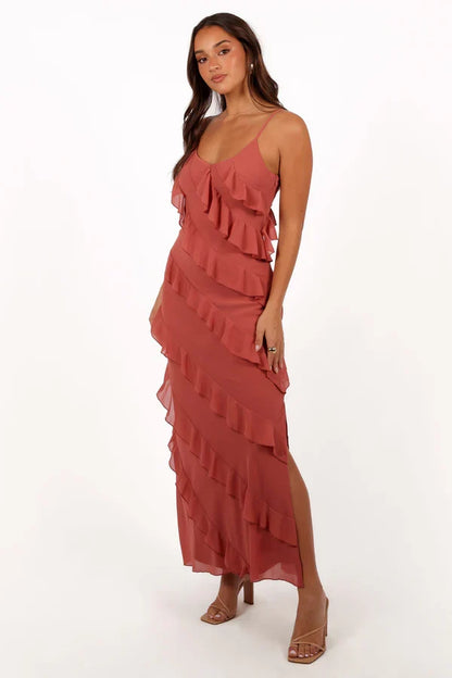 Spaghetti Strap High Slit Floor-Length Wedding Dress - Yihuiw by Yihuiw