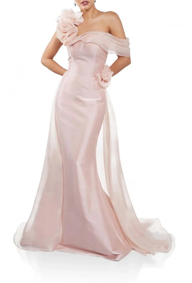 Romantic Mermaid One-Shoulder Sleeveless Zipper Back Train Floor Length Prom Dress by YiHuiw