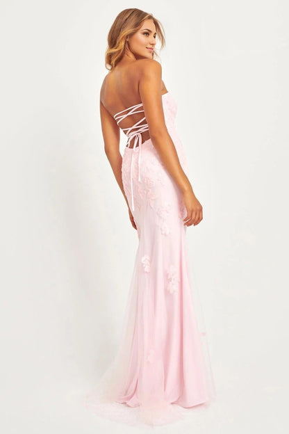 Romantic Mermaid Strapless Sleeveless Lace Up Back Floor Length Prom Dress by YiHuiw