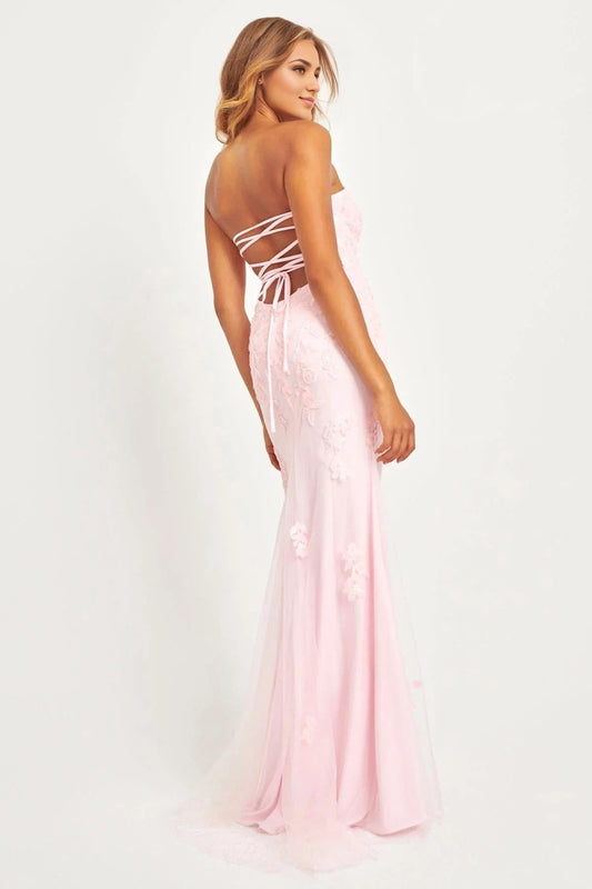 Romantic Mermaid Strapless Sleeveless Lace Up Back Floor Length Prom Dress by YiHuiw