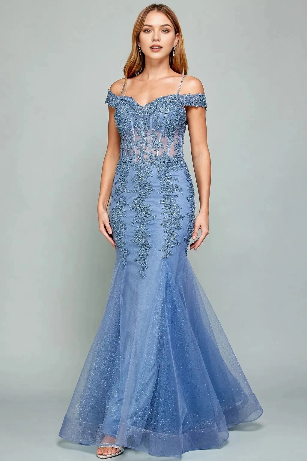 Romantic Mermaid Sweetheart Off Shoulder Lace Up Back Floor Length Prom Dress by YiHuiw