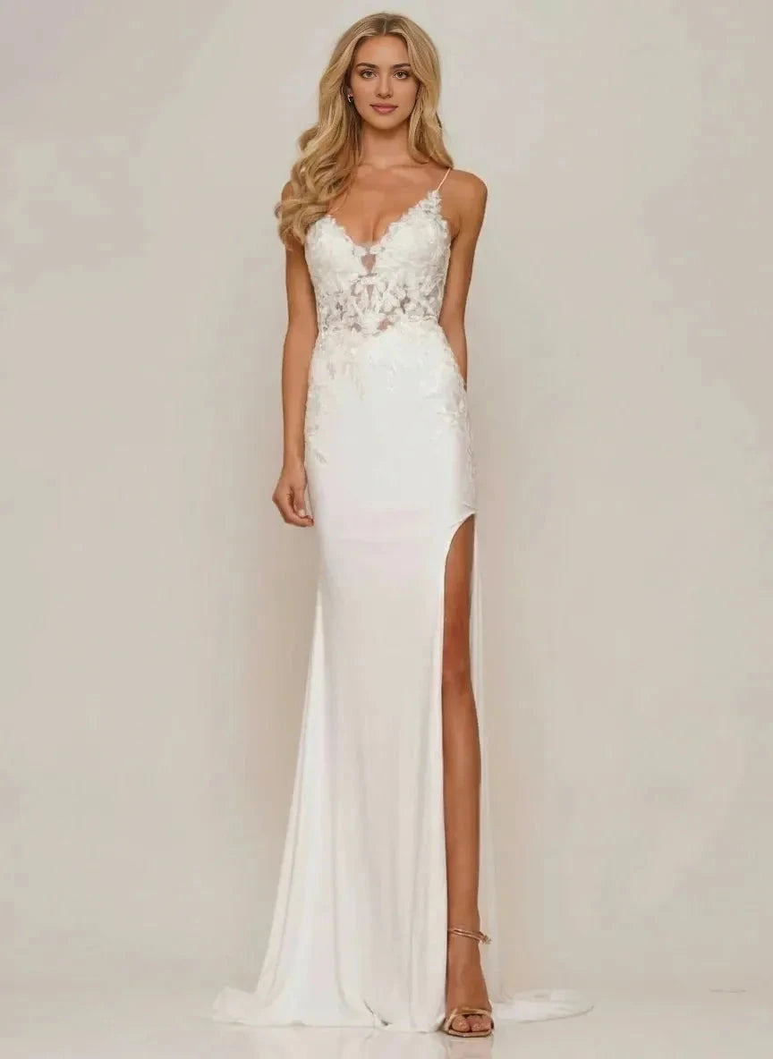 Romantic Mermaid Sweetheart Spaghetti Strap Lace Up Back Train Floor Length Prom Dress by YiHuiw