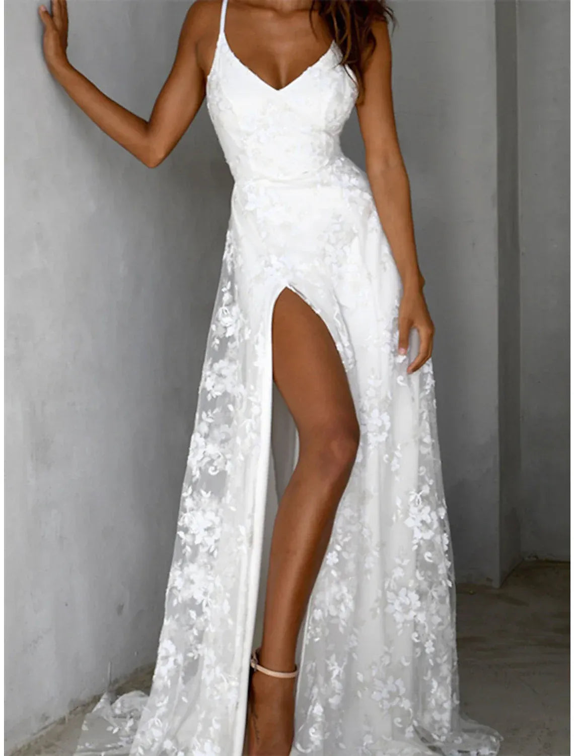 Mermaid V-Neck Open Back Floor-Length Wedding Dress - Yihuiw by Yihuiw