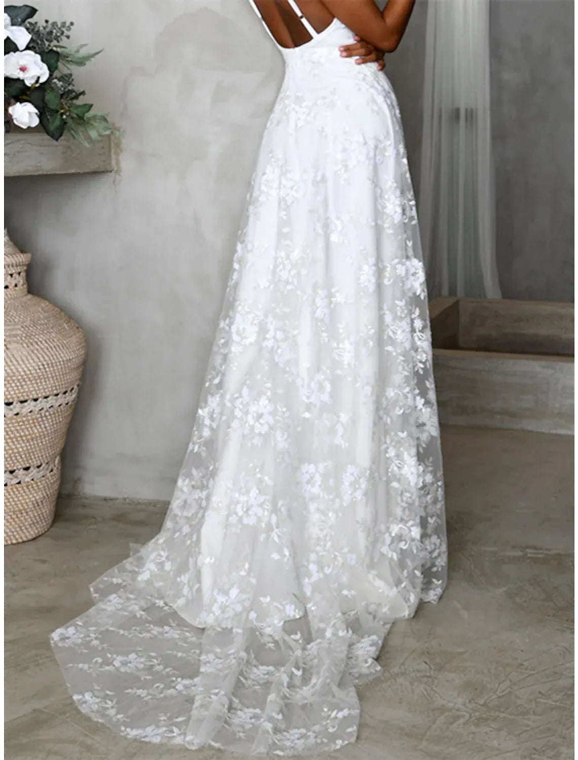 Mermaid V-Neck Open Back Floor-Length Wedding Dress - Yihuiw by Yihuiw