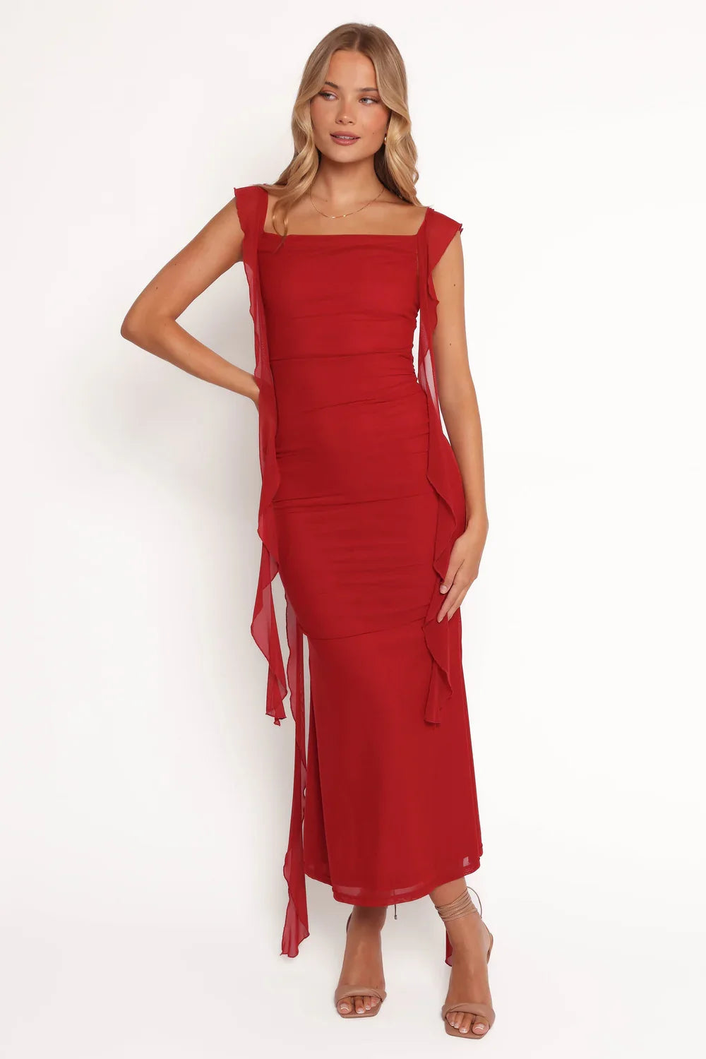 Mermaid Square Neck Ruched Midi Wedding Dress - Yihuiw by Yihuiw
