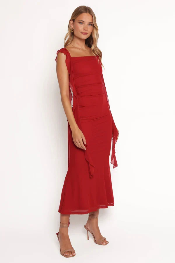 Mermaid Square Neck Ruched Midi Wedding Dress - Yihuiw by Yihuiw