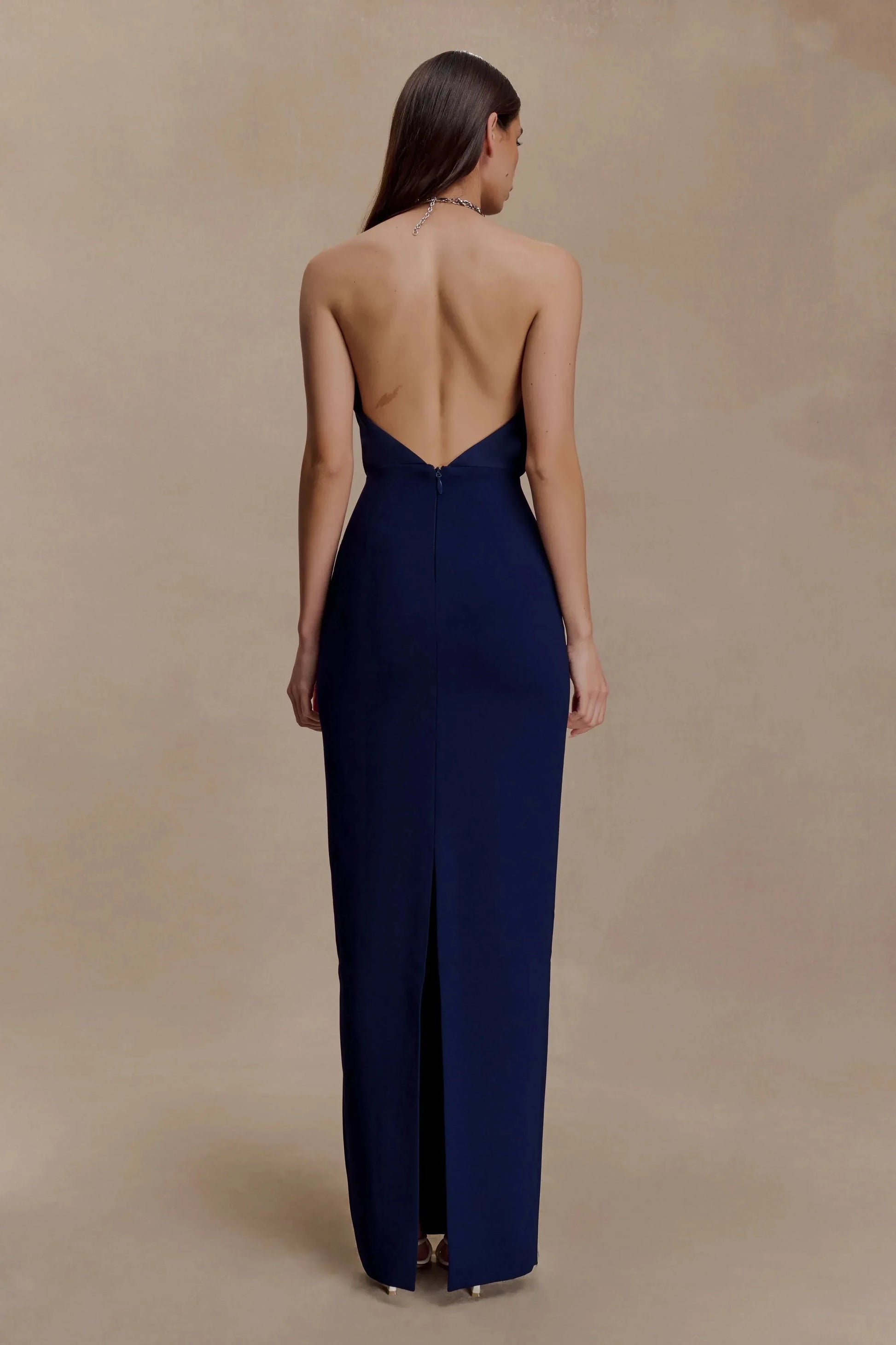 Romantic Sheath Halter Neck Sleeveless Open Back Floor Length Prom Dress by YiHuiw