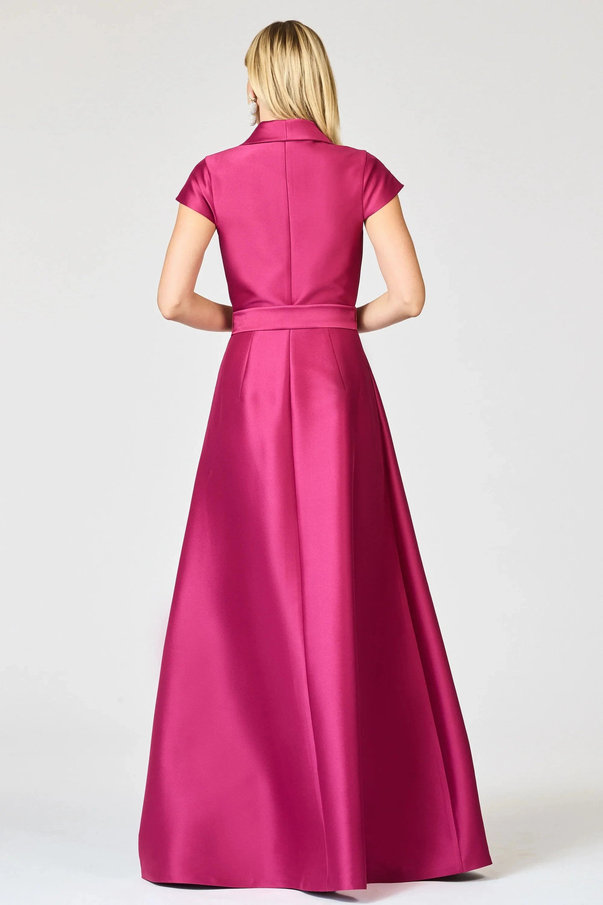 RomanticTie Waist A Line Notch Neck Short Sleeve Zipper Back Floor Length Evening Dress by YiHuiw