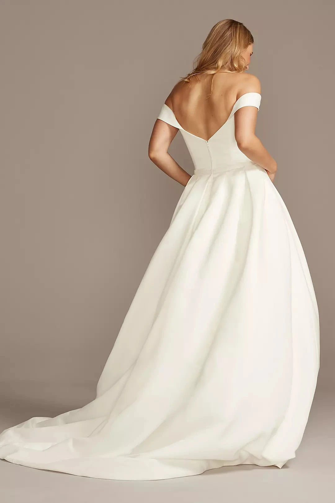 Romantic Ballgown Off-the-Shoulder Sweetheart V-Back Floor-Length Train Satin Wedding Dress by YiHuiw