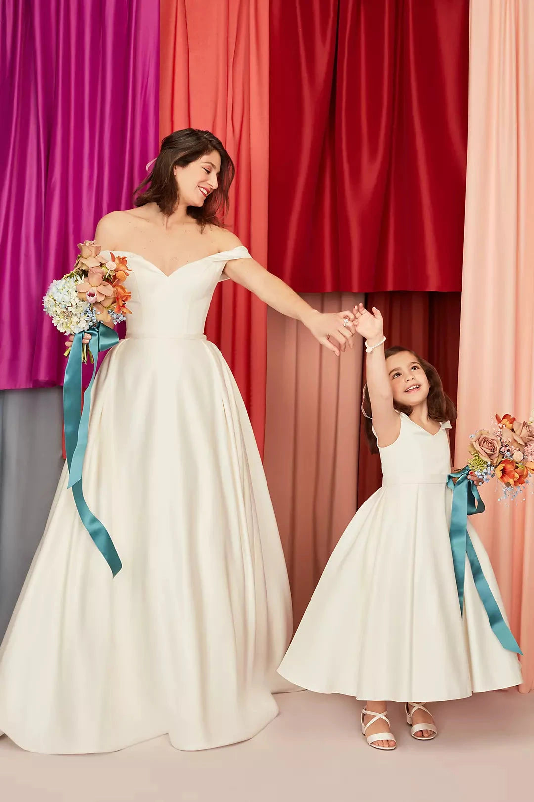 Romantic Ballgown Off-the-Shoulder Sweetheart V-Back Floor-Length Train Satin Wedding Dress by YiHuiw