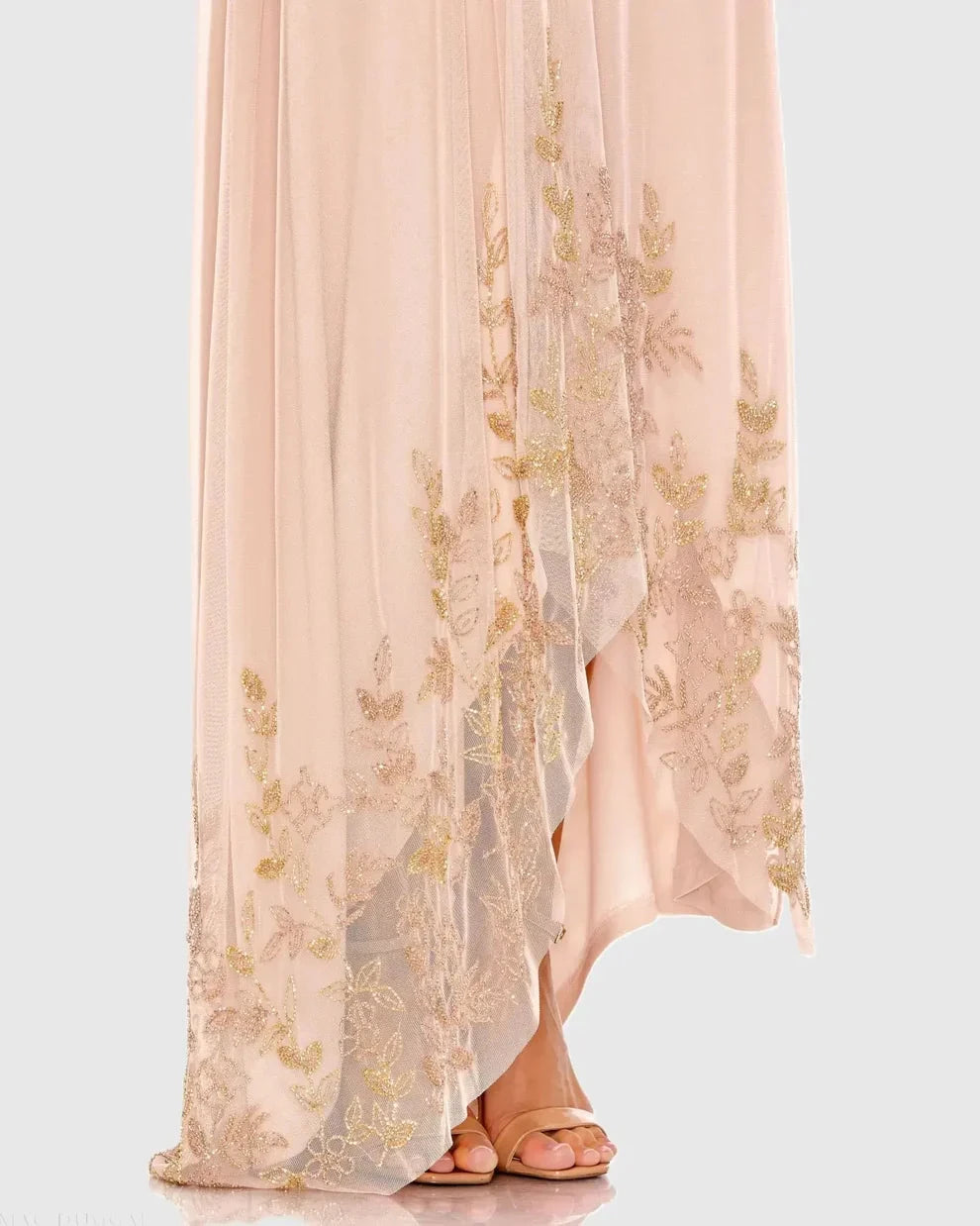 Romantic Blush Tulle Gown One-Shoulder Sleeveless Zipper Back High-Low Hem Embellished Evening Dresses by LANQI DRESS
