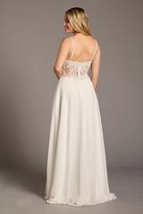 Romantic Chiffon A-Line Spaghetti-Strap Lace-Cutout High-Slit Wedding Dress