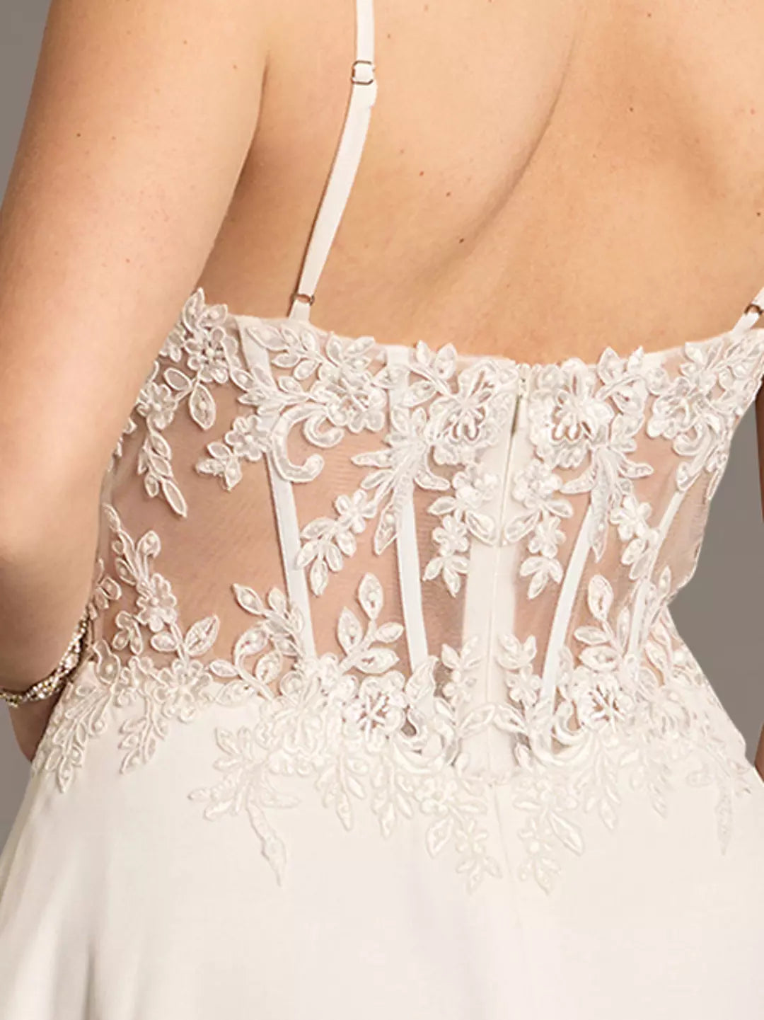Romantic Chiffon A-Line Spaghetti-Strap Lace-Cutout High-Slit Wedding Dress