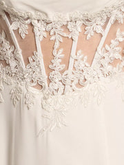 Romantic Chiffon A-Line Spaghetti-Strap Lace-Cutout High-Slit Wedding Dress