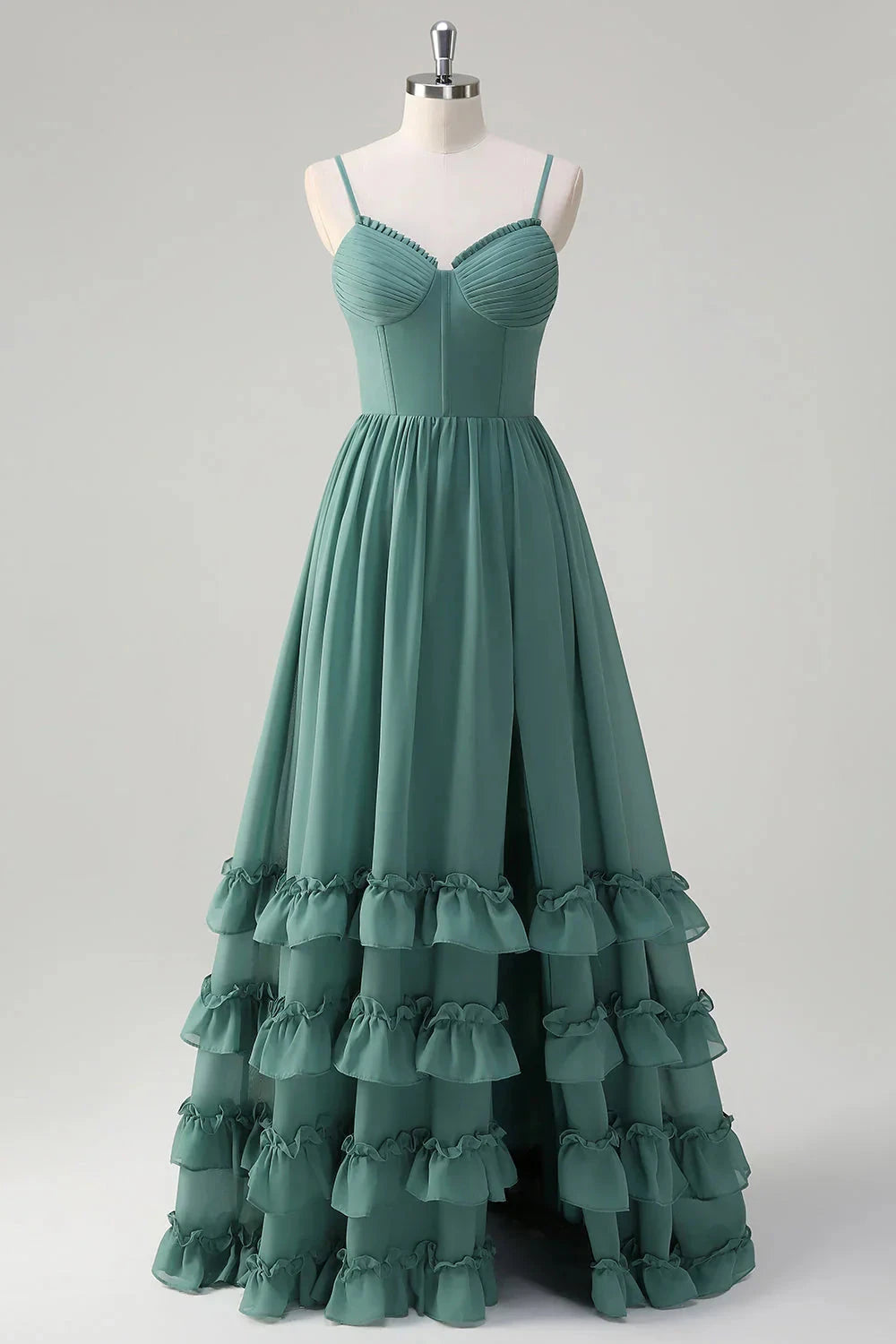 Romantic Chiffon A-Line Sweetheart Neck Spaghetti Strap Lace-Up Back Floor-Length Evening Dress by LANQI DRESS