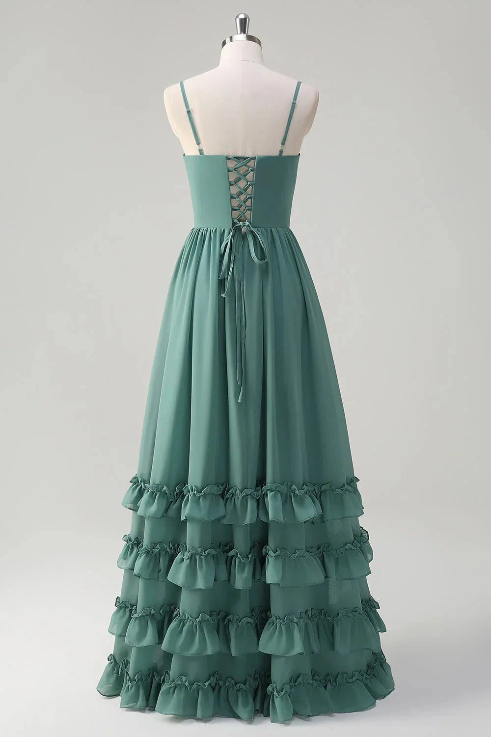 Romantic Chiffon A-Line Sweetheart Neck Spaghetti Strap Lace-Up Back Floor-Length Evening Dress by LANQI DRESS