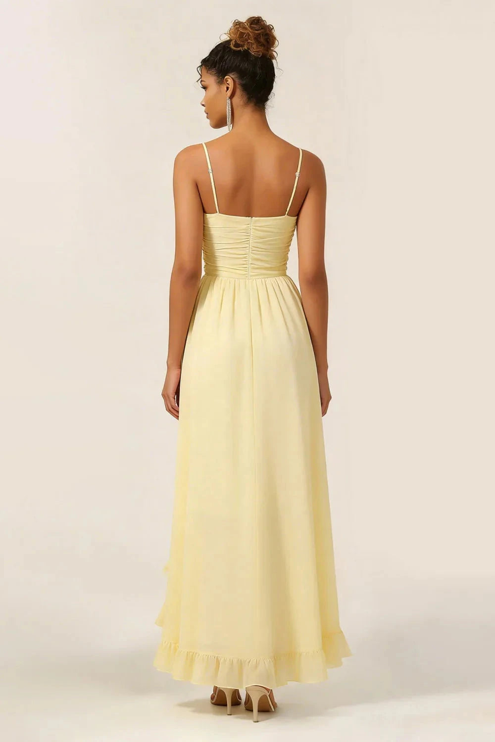 Romantic Chiffon A-Line Sweetheart Neck Spaghetti Strap Zipper Back High-Low Evening Dress by LANQI DRESS