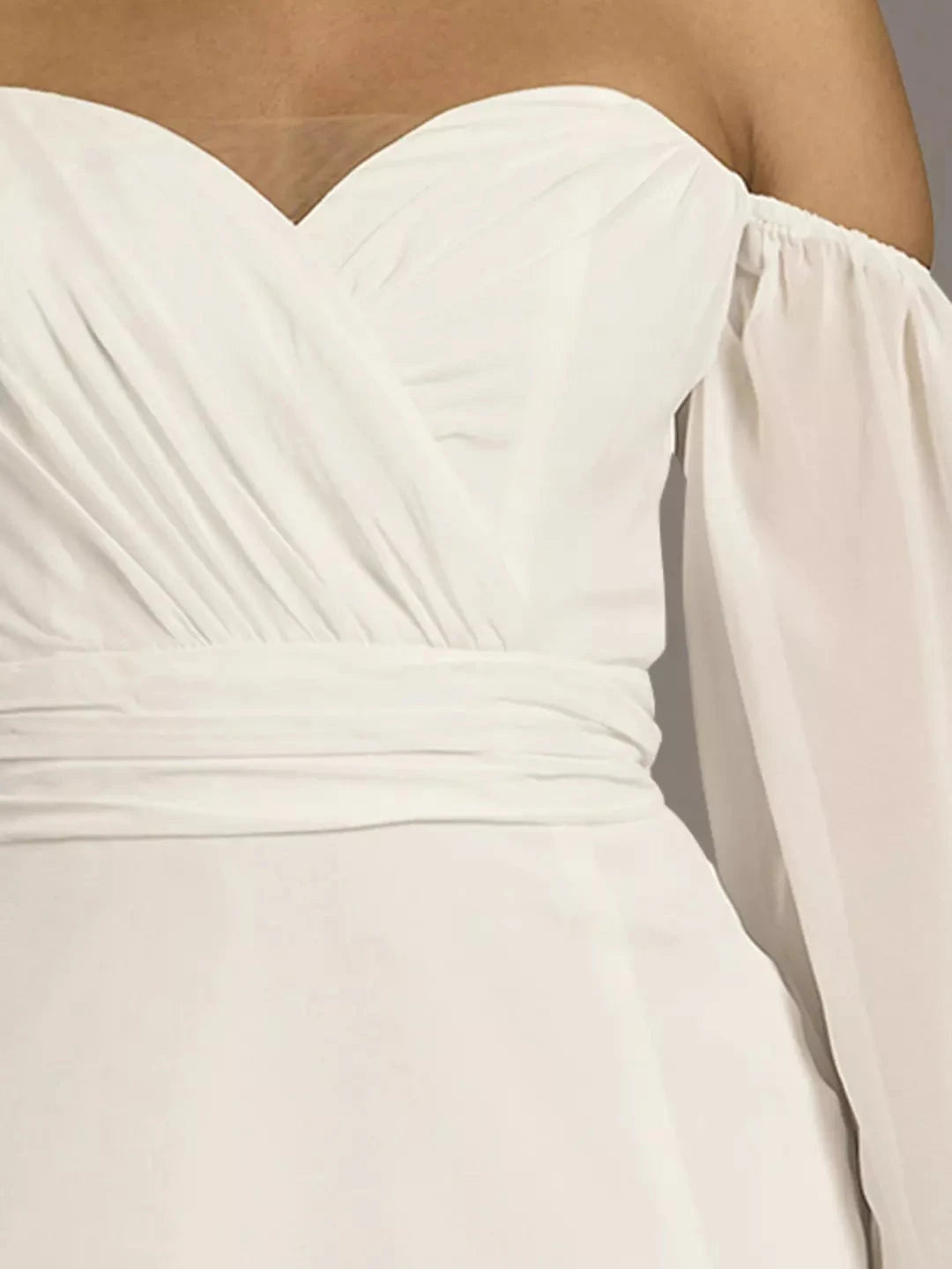 Romantic Chiffon Fit-and-Flare Off-the-Shoulder Puff-Sleeve Low-Back High-Slit Wedding Dress by YiHuiw