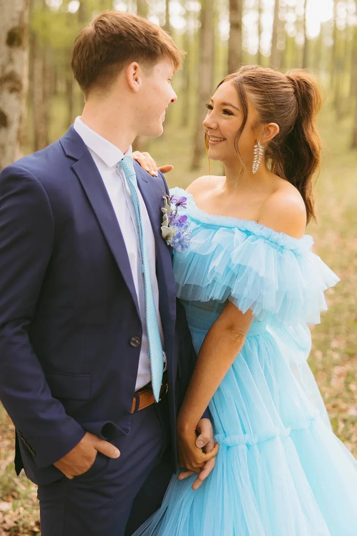 Romantic Off-Shoulder Ruffled Tulle Ball Gown Prom Dress by JiMiss Dresses