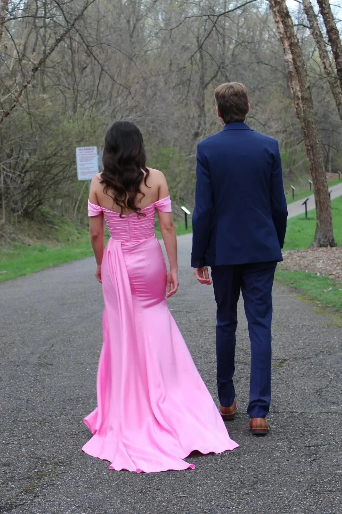 Romantic Off-the-Shoulder Sweetheart Rhinestone Trim Ruched Satin Mermaid Prom Dress with High Slit & Train by JiMiss Dresses