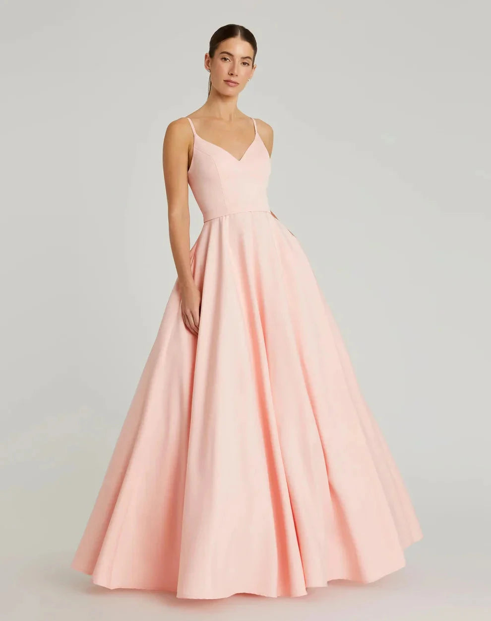Romantic Voluminous Ball Gown V-Neck Spaghetti Strap Open Back Maxi Formal Evening Dress by LANQI DRESS
