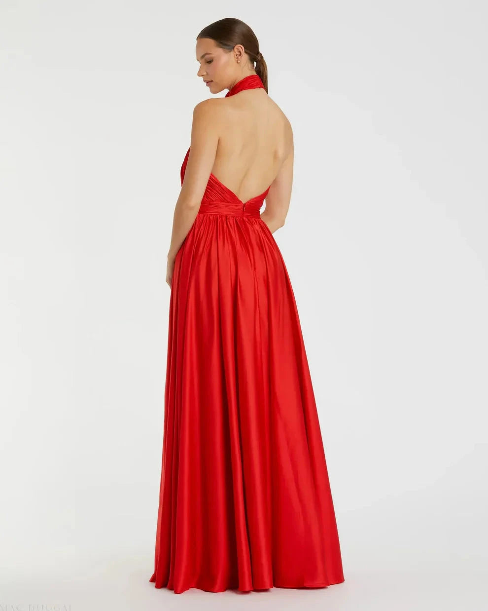 Romantic Voluminous Halter Neck Sleeveless Open Back Satin Maxi Evening Dress by LANQI DRESS