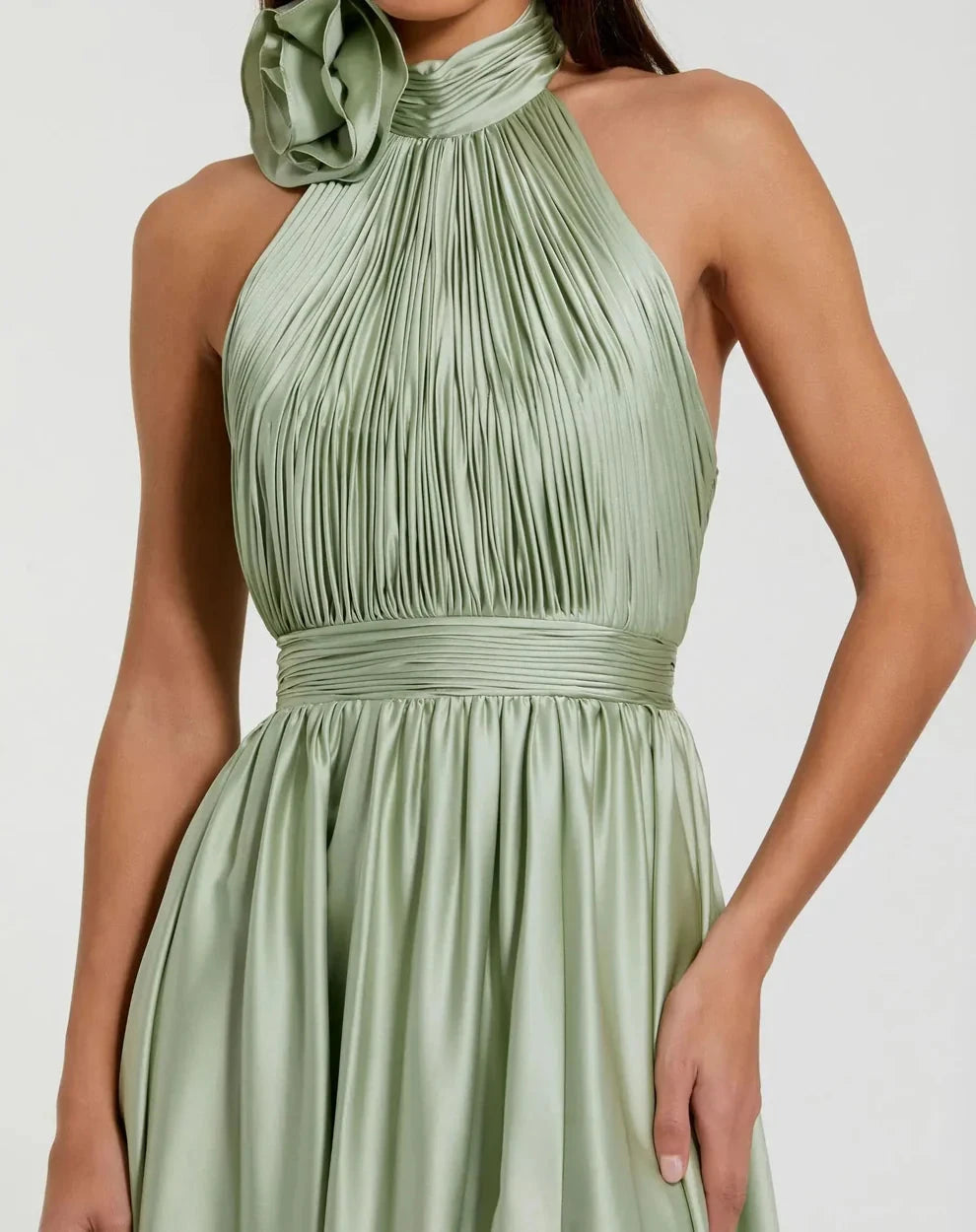Romantic Voluminous Halter Neck Sleeveless Open Back Satin Maxi Evening Dress by LANQI DRESS