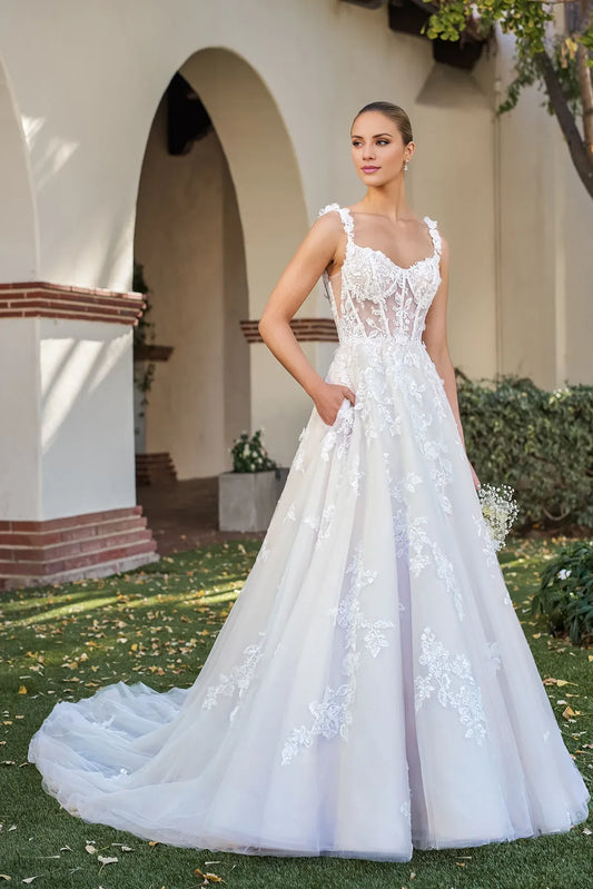Spaghetti Strap Tulle Open Back Wedding Dress - Yihuiw by Yihuiw