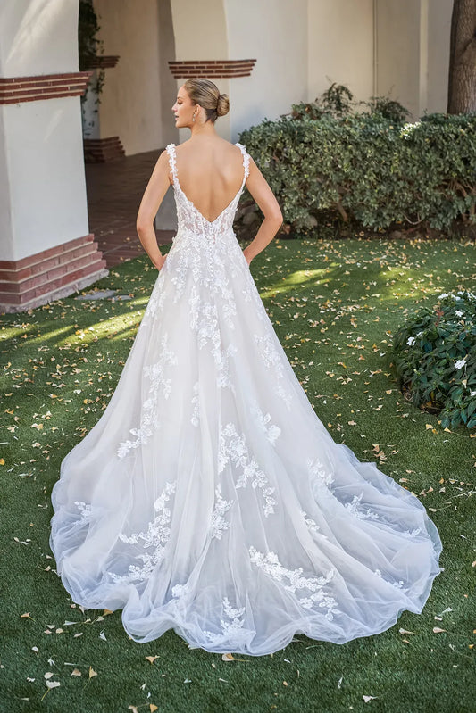 Spaghetti Strap Tulle Open Back Wedding Dress - Yihuiw by Yihuiw