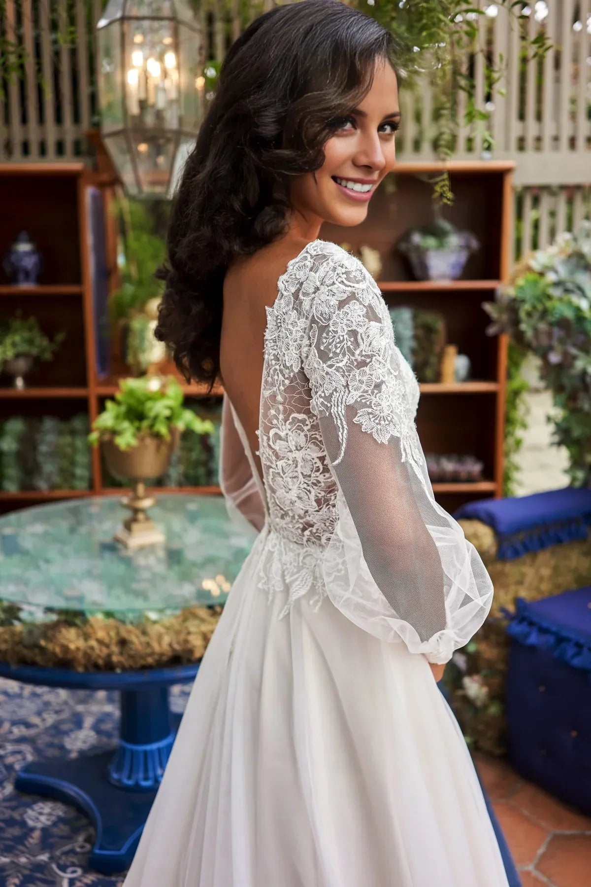 V-Neck Puff Sleeve Floor-Length Wedding Dress - Yihuiw by Yihuiw