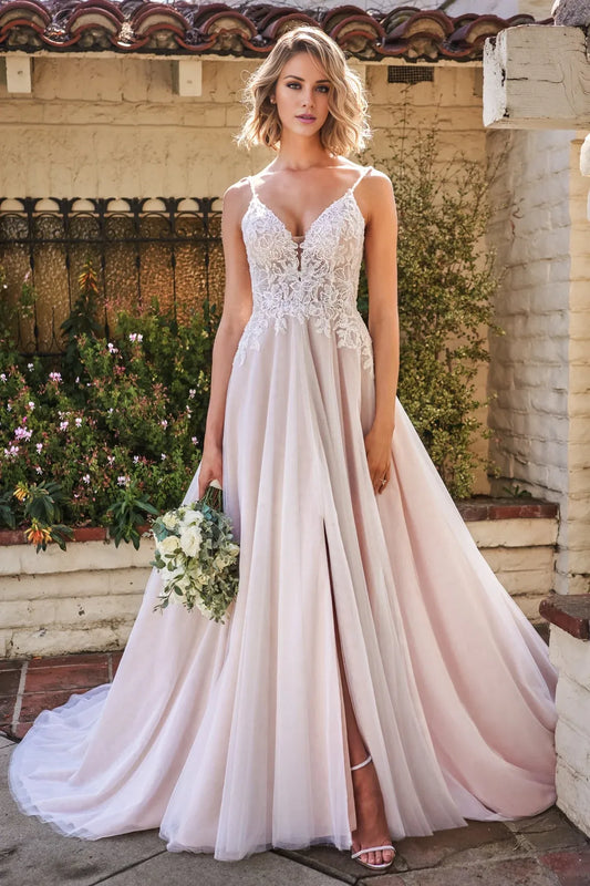 Spaghetti Strap Open Back High Slit Wedding Dress - Yihuiw by Yihuiw