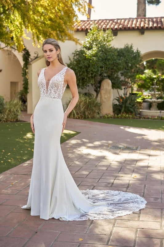 Mermaid Lace Open Back Train Wedding Dress - Yihuiw by Yihuiw