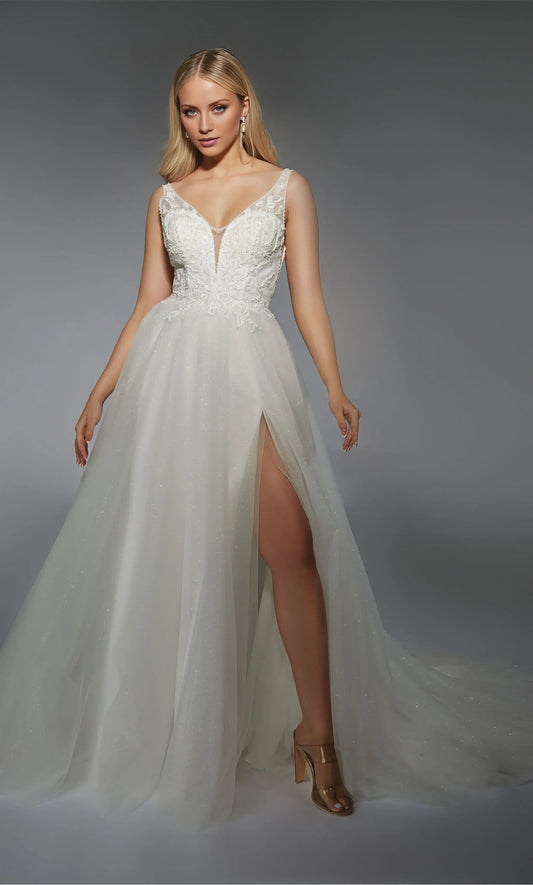 Spaghetti Strap Tulle High Slit Wedding Dress - Yihuiw by Yihuiw