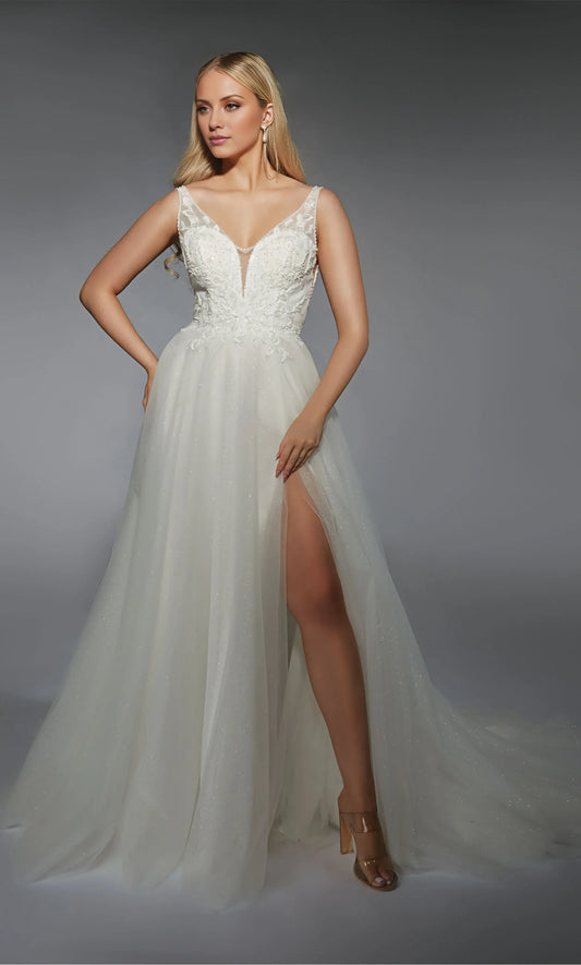 Spaghetti Strap Tulle High Slit Wedding Dress - Yihuiw by Yihuiw