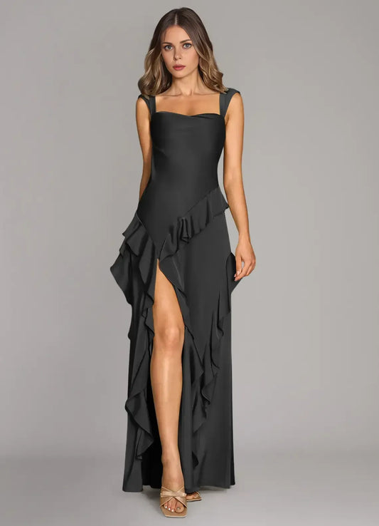 Mermaid Square Neck Ruffled Floor-Length Evening Dress - Yihuiw by Yihuiw