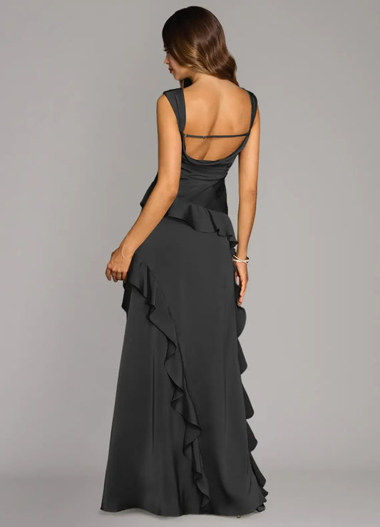 Mermaid Square Neck Ruffled Floor-Length Evening Dress - Yihuiw by Yihuiw