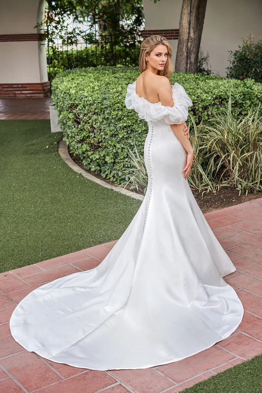 Mermaid Satin Open Back Ruffled Wedding Dress - Yihuiw by Yihuiw