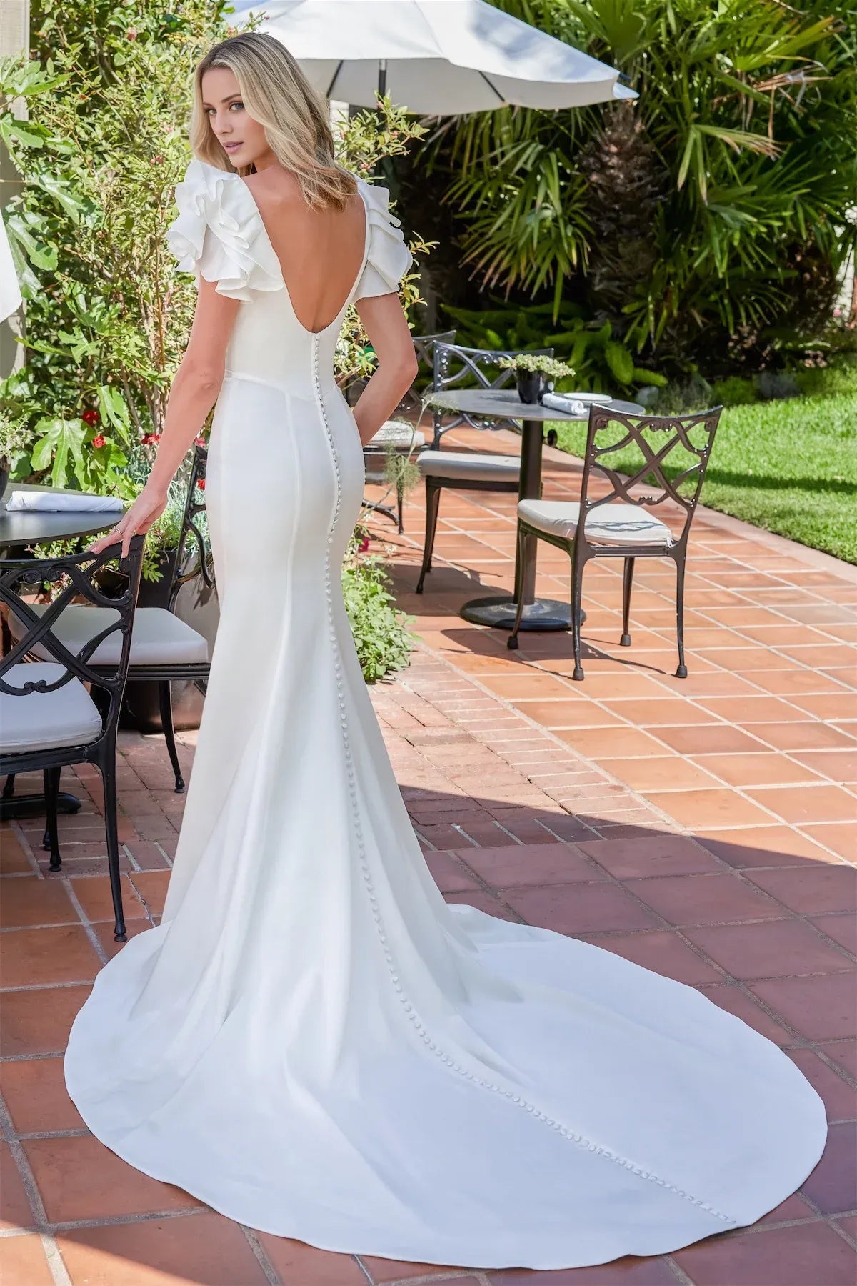 Mermaid Satin Short Sleeve Open Back Ruffled Mini Wedding Dress - Yihuiw by Yihuiw