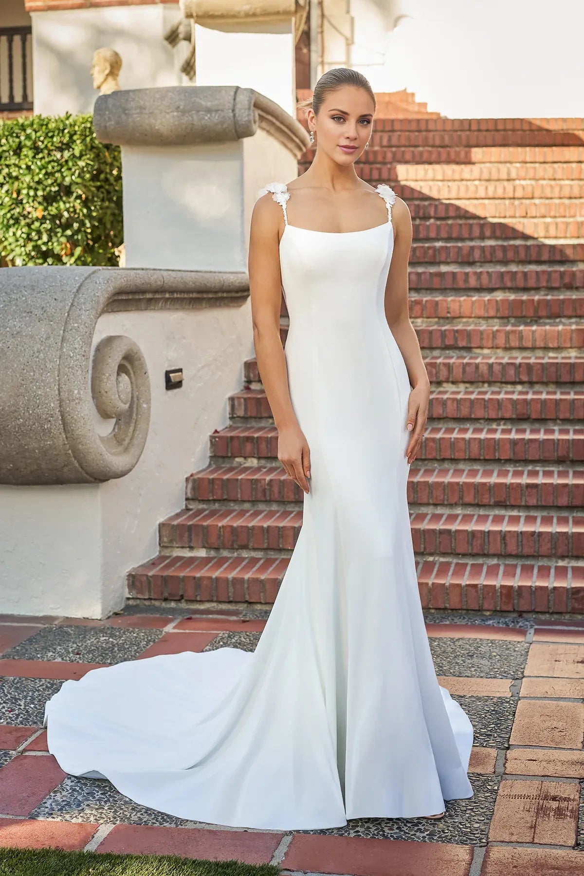 Mermaid Spaghetti Strap Crepe Open Back Train Wedding Dress - Yihuiw by Yihuiw