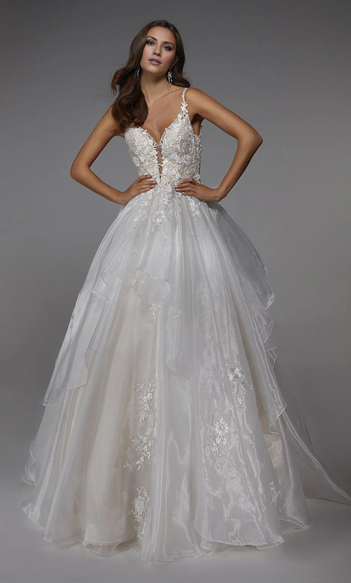 Spaghetti Strap Lace Tiered Wedding Dress - Yihuiw by Yihuiw