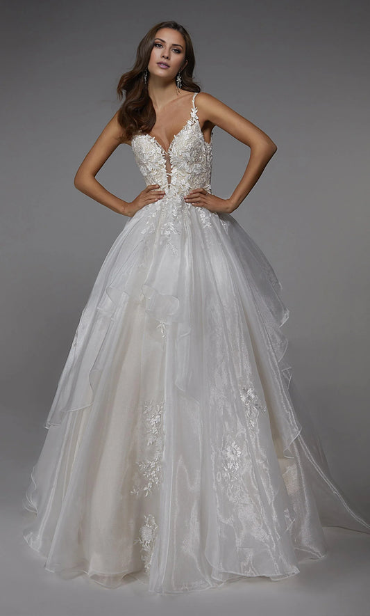 Spaghetti Strap Lace Tiered Wedding Dress - Yihuiw by Yihuiw