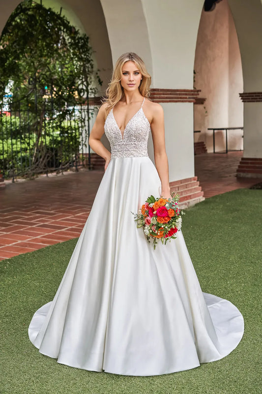 Spaghetti Strap Satin Train Wedding Dress - Yihuiw by Yihuiw
