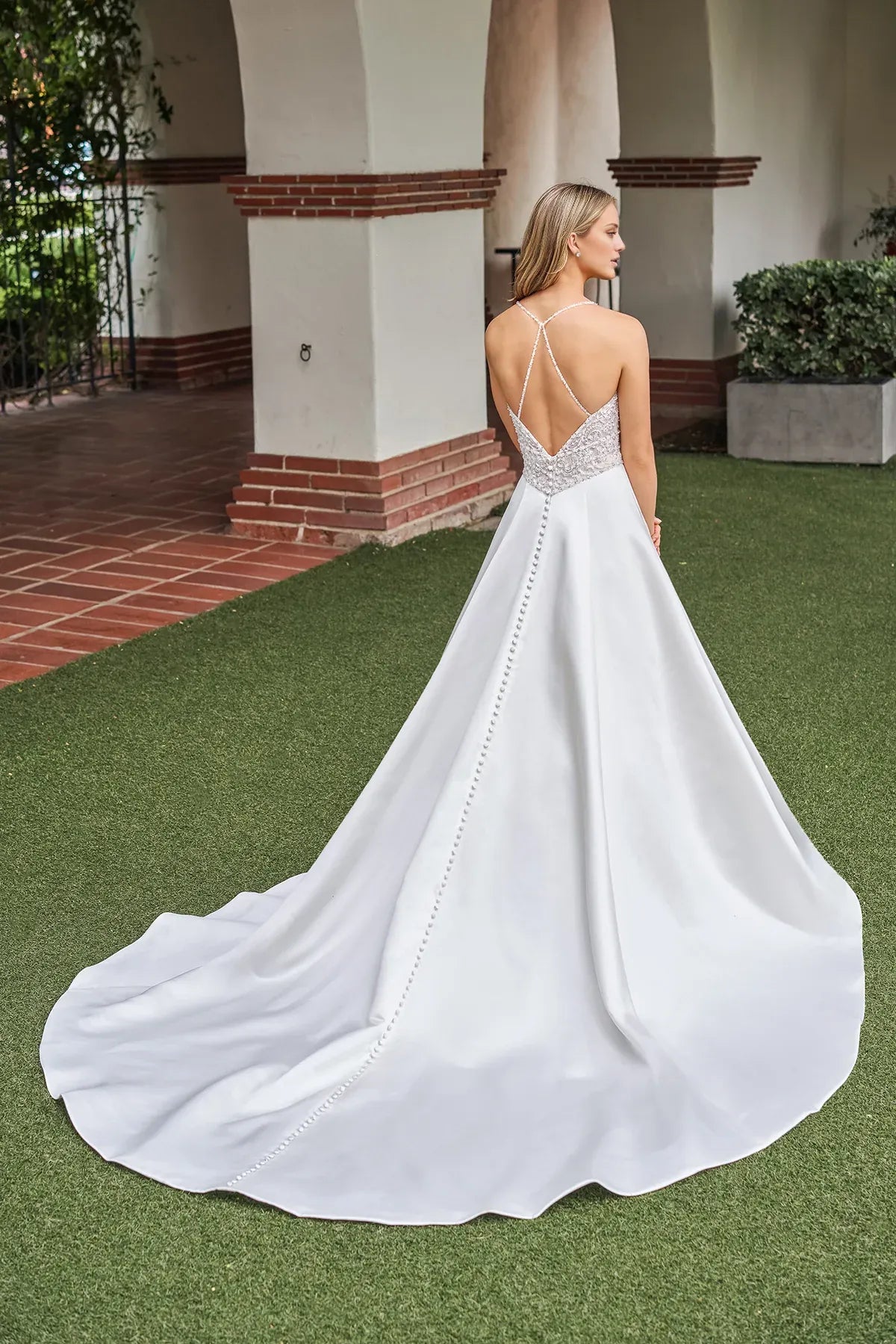 Spaghetti Strap Satin Train Wedding Dress - Yihuiw by Yihuiw