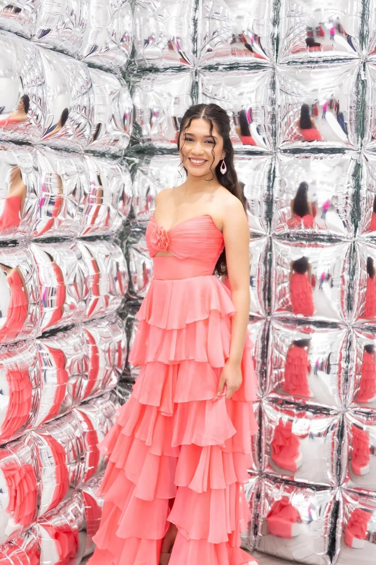 Romantic Strapless Sweetheart Tiered Ruffle Chiffon Prom Dress with Cutout & Train by JiMiss Dresses