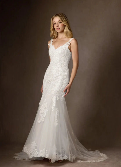 Romantic lace mermaid sweetheart spaghetti strap low-back chapel train studio wedding dress by YiHuiw