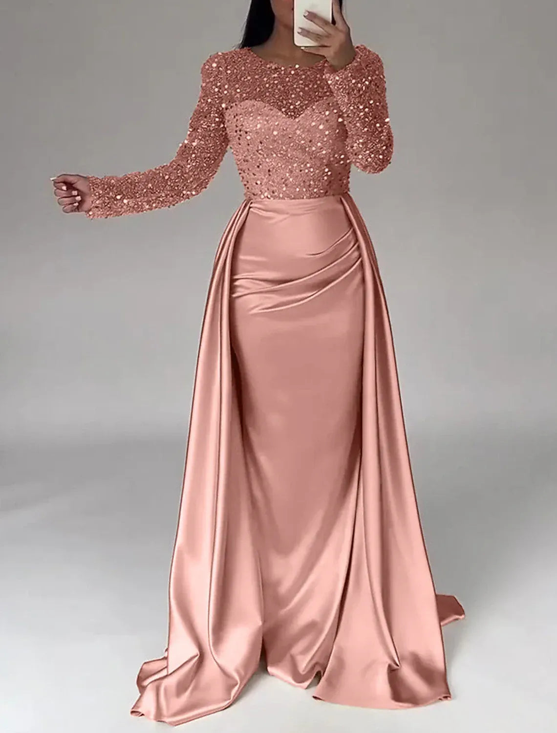 Rose Gold Mermaid Sequin Floor-Length Wedding Dress - Yihuiw by Yihuiw
