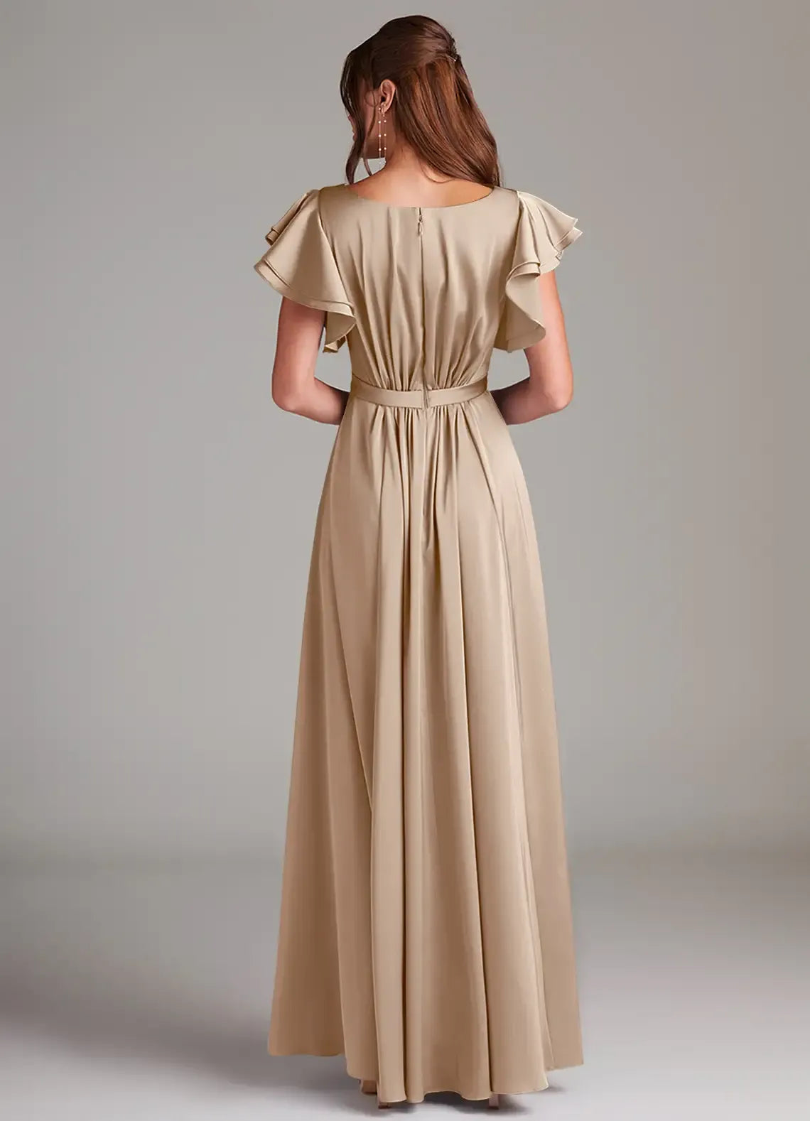 A-Line Satin Cap Sleeve Ruffled Wedding Dress - Yihuiw by Yihuiw